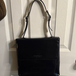 Salvatore Ferragamo Glossy Black Shoulder Bag